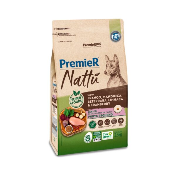 Ração Premier Nattu para Cães Sênior de Porte Pequeno Sabor Mandioca