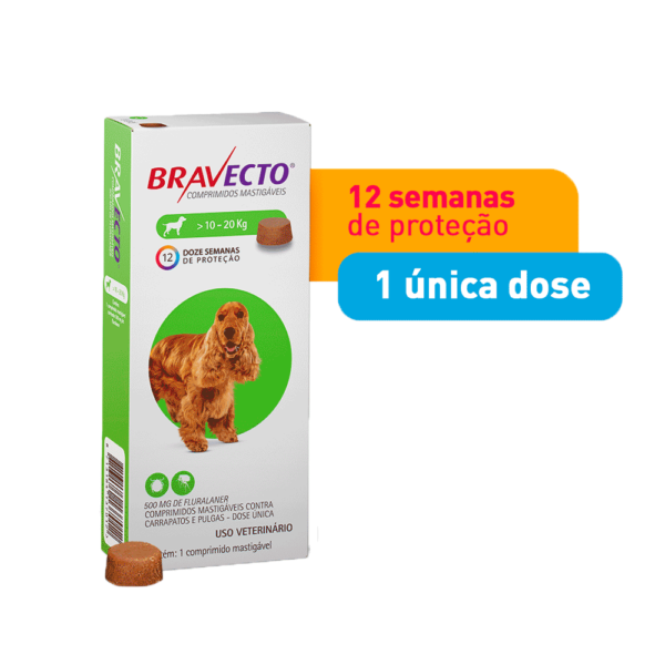 Antipulgas e Carrapatos Bravecto 10 kg a 20 kg Cães 500mg 1 comprimido