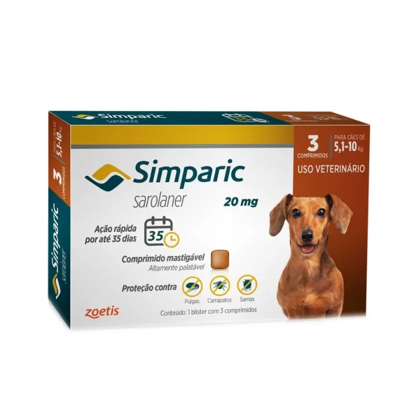 Antipulgas Simparic 5 a 10kg Cães 20mg 1 comprimido