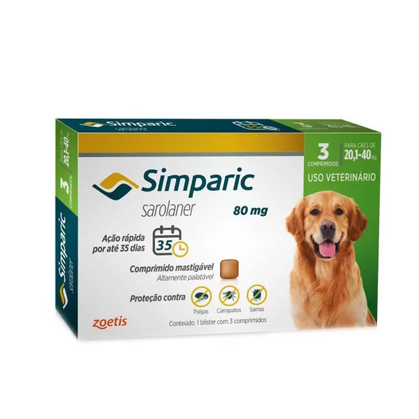 Antipulgas Simparic 20 a 40kg Cães 80mg 1 comprimido